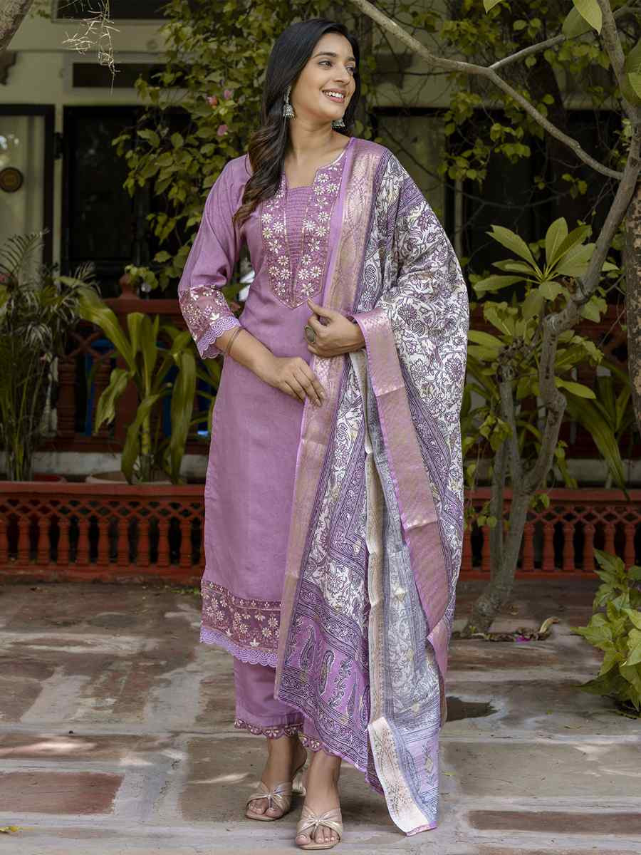 Lavender Silk Blend Embroidery Party Wedding Festival Casual Ready Pant Salwar Kameez