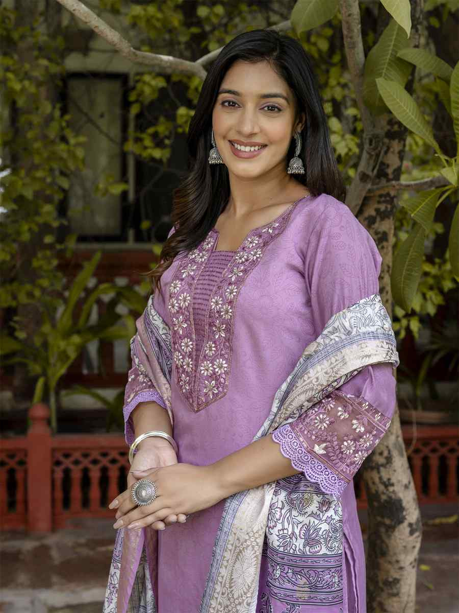 Lavender Silk Blend Embroidery Party Wedding Festival Casual Ready Pant Salwar Kameez