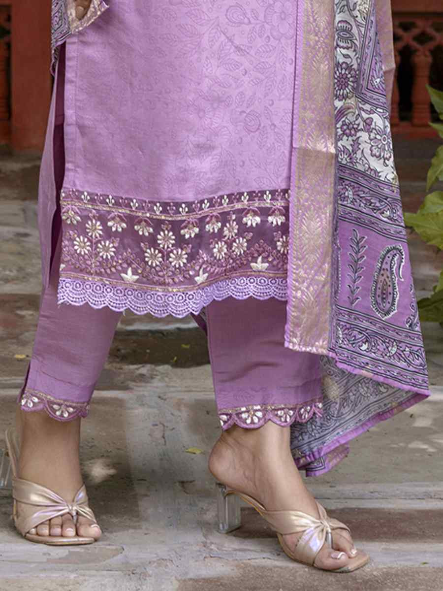 Lavender Silk Blend Embroidery Party Wedding Festival Casual Ready Pant Salwar Kameez