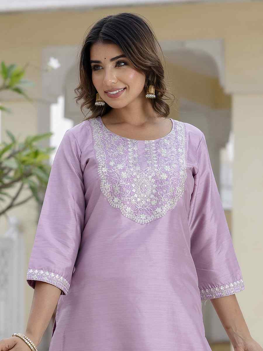 Lavender Silk Blend Embroidery Party Wedding Festival Casual Ready Pant Salwar Kameez