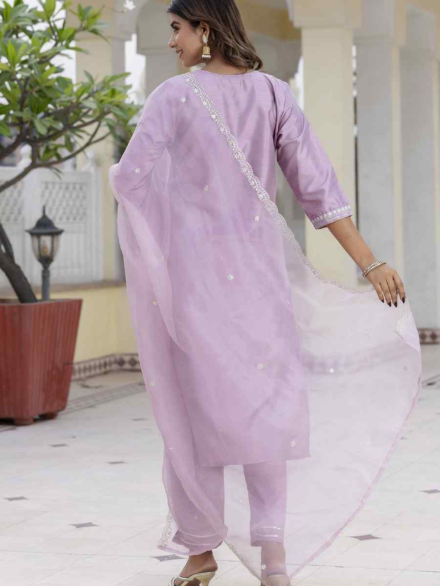 Lavender Silk Blend Embroidery Party Wedding Festival Casual Ready Pant Salwar Kameez