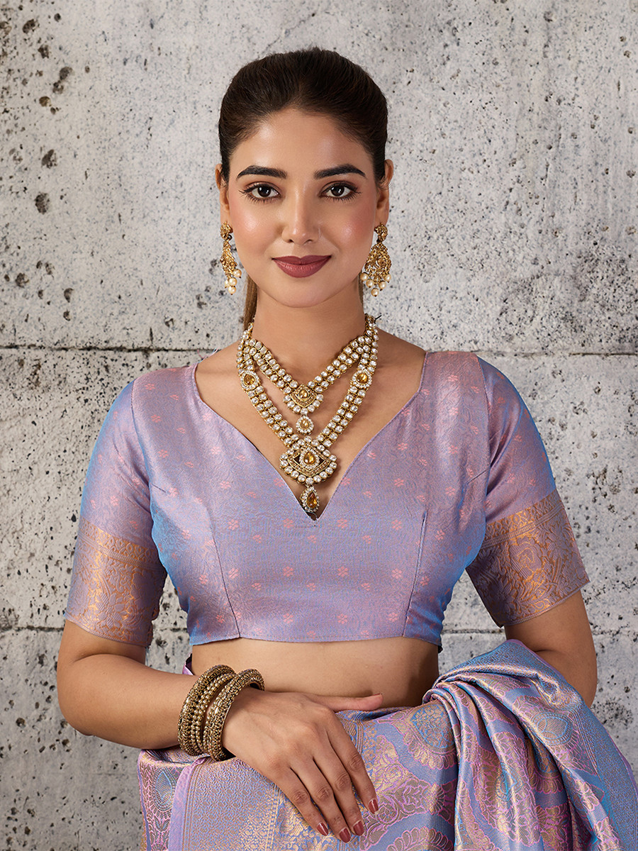 Lavender Silk Blend Kanjivaram Wedding Reception Party Festival Casual Heavy Border Sarees