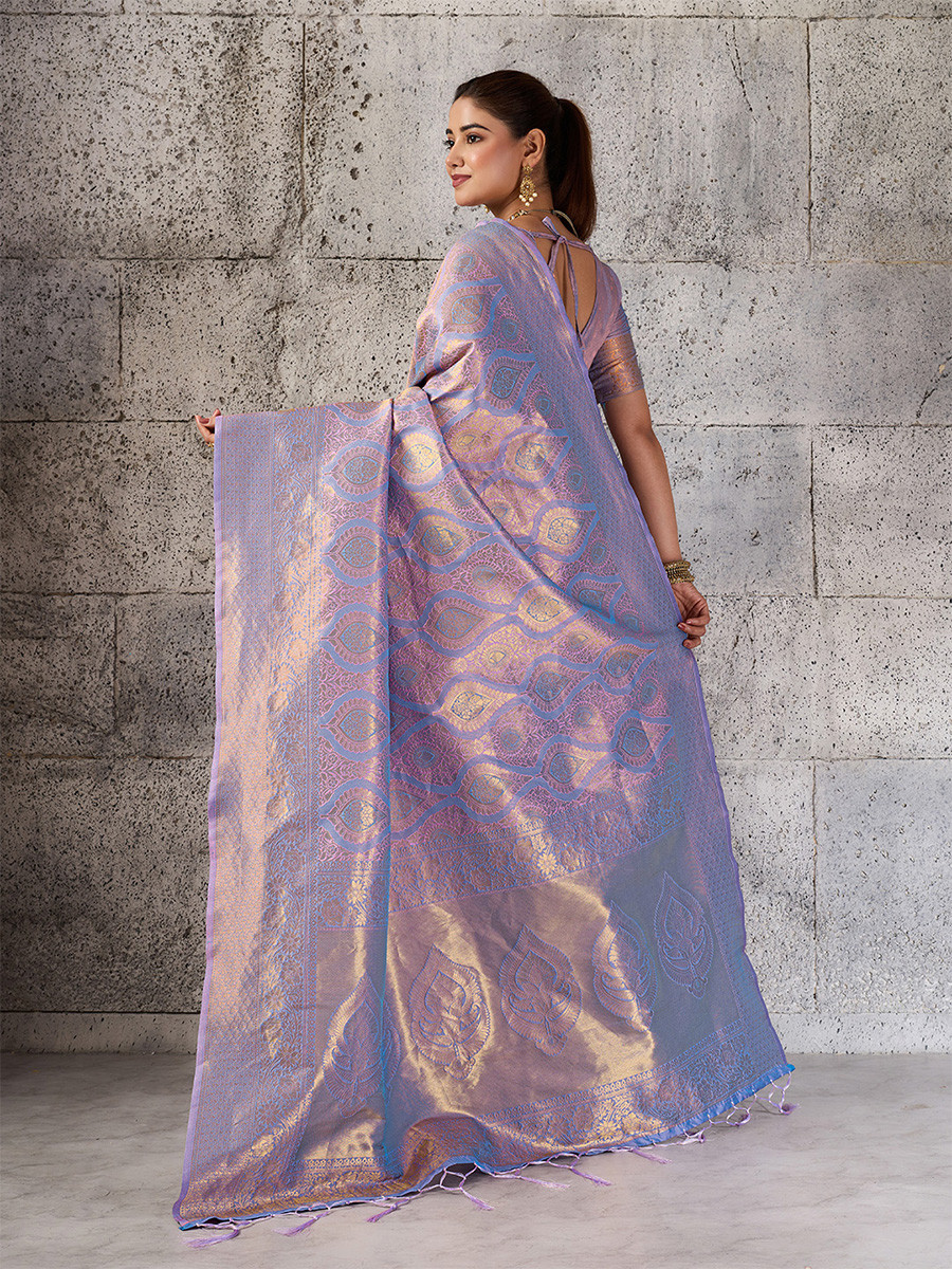 Lavender Silk Blend Kanjivaram Wedding Reception Party Festival Casual Heavy Border Sarees
