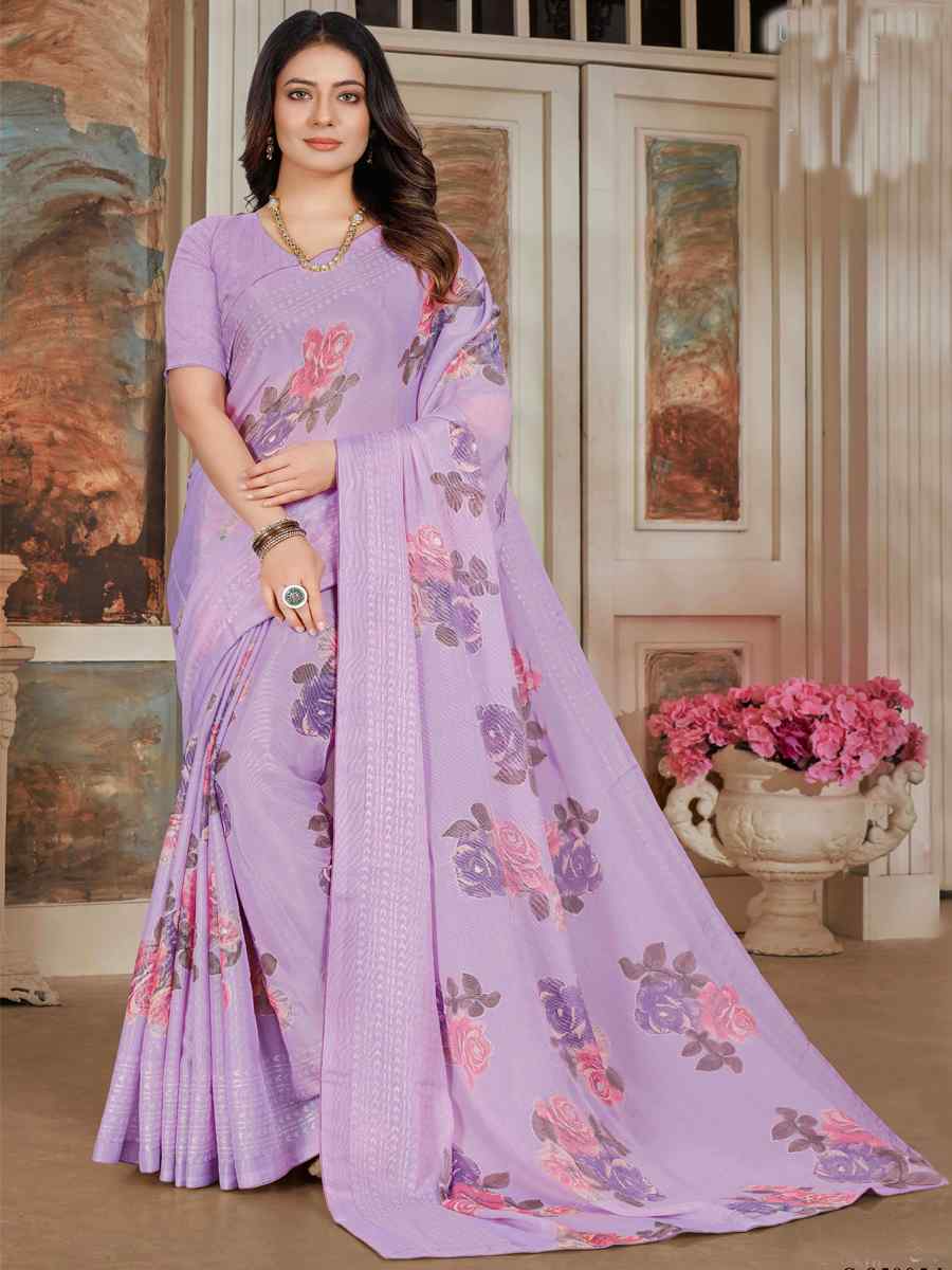 Lavender Silk Embroidered Festival Party Heavy Border Saree