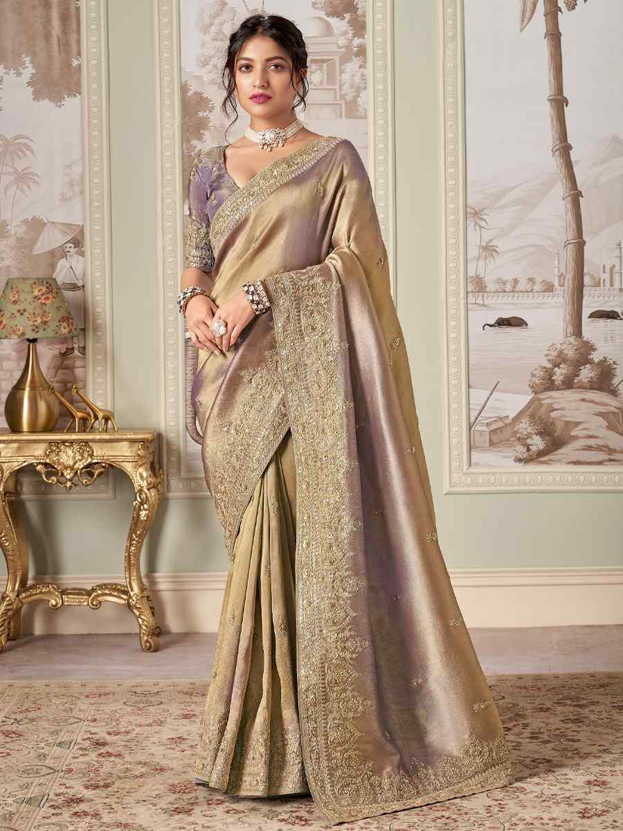 Lavender Silk Embroidered Festival Wedding Fancy Heavy Border Saree