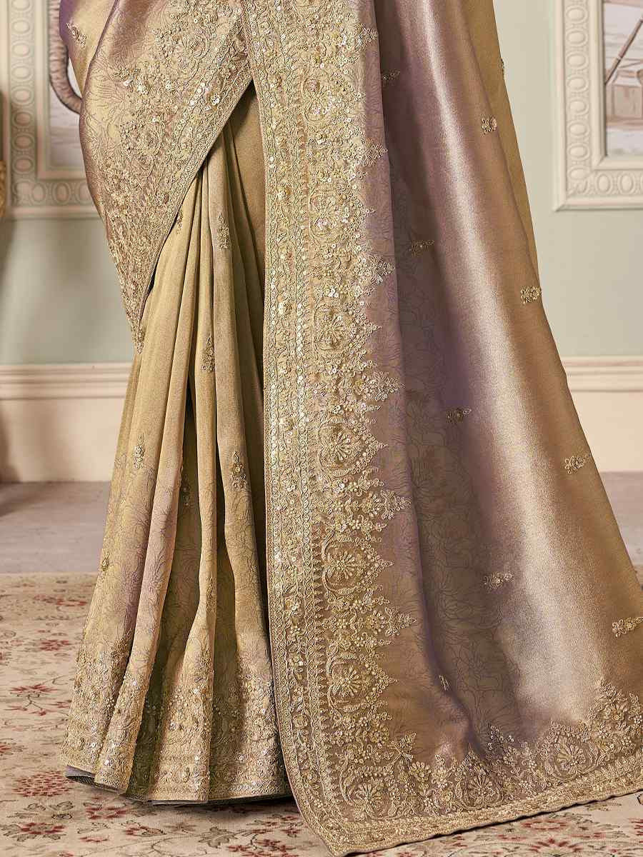 Lavender Silk Embroidered Festival Wedding Fancy Heavy Border Saree