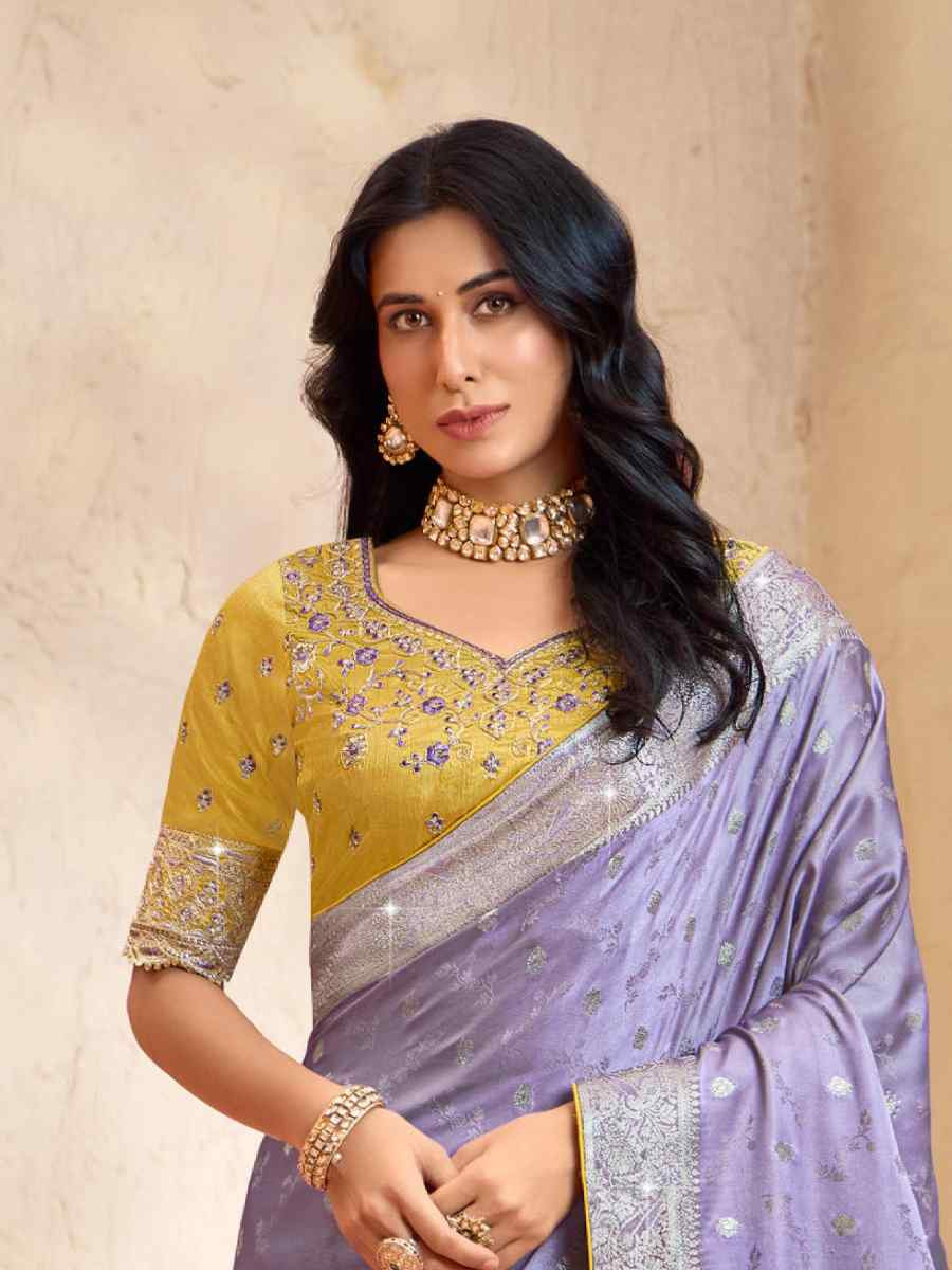 Lavender Silk Embroidered Festival Wedding Fancy Heavy Border Saree