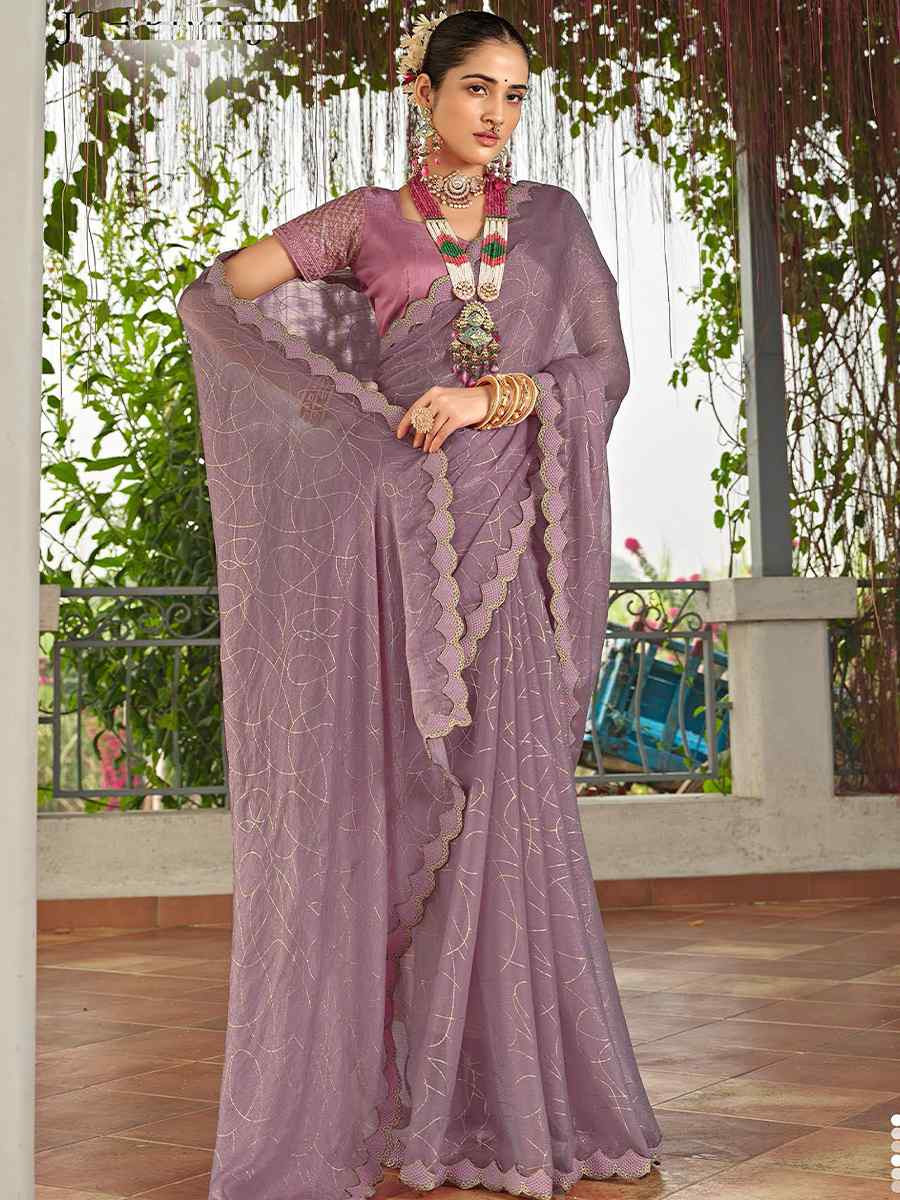 Lavender Silk Embroidered Festival Wedding Fancy Heavy Border Saree