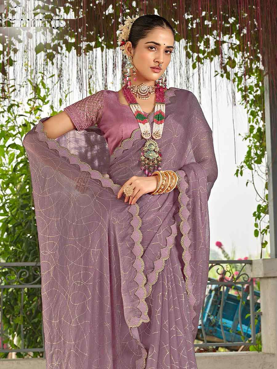 Lavender Silk Embroidered Festival Wedding Fancy Heavy Border Saree