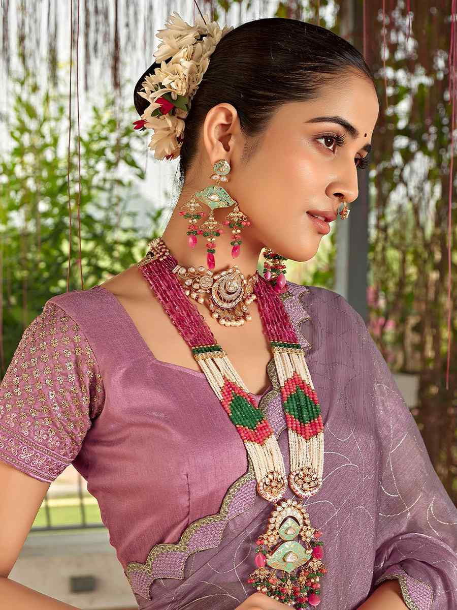 Lavender Silk Embroidered Festival Wedding Fancy Heavy Border Saree