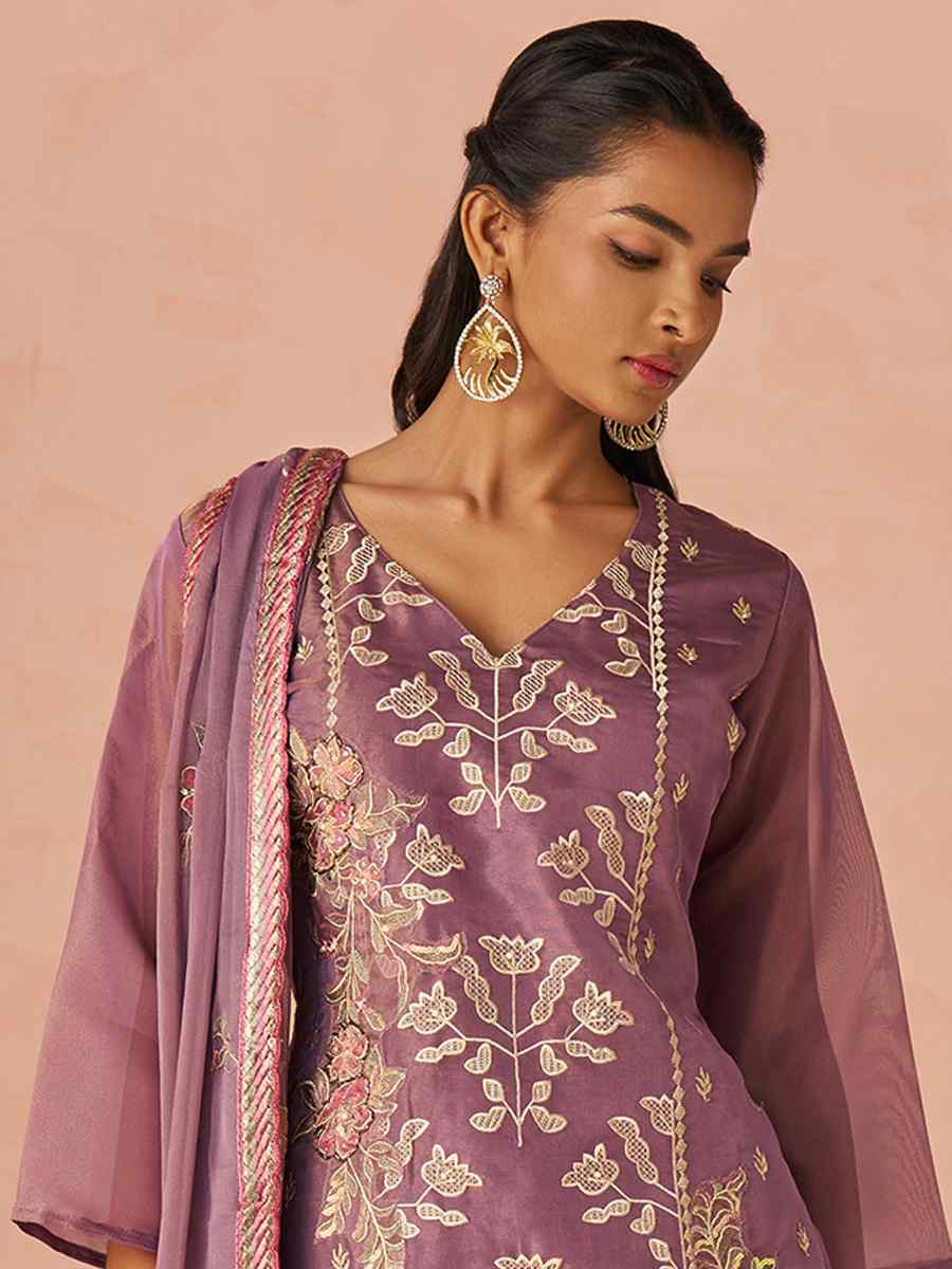 Lavender Silk Embroidered Party Wedding Ready Pant Salwar Kameez