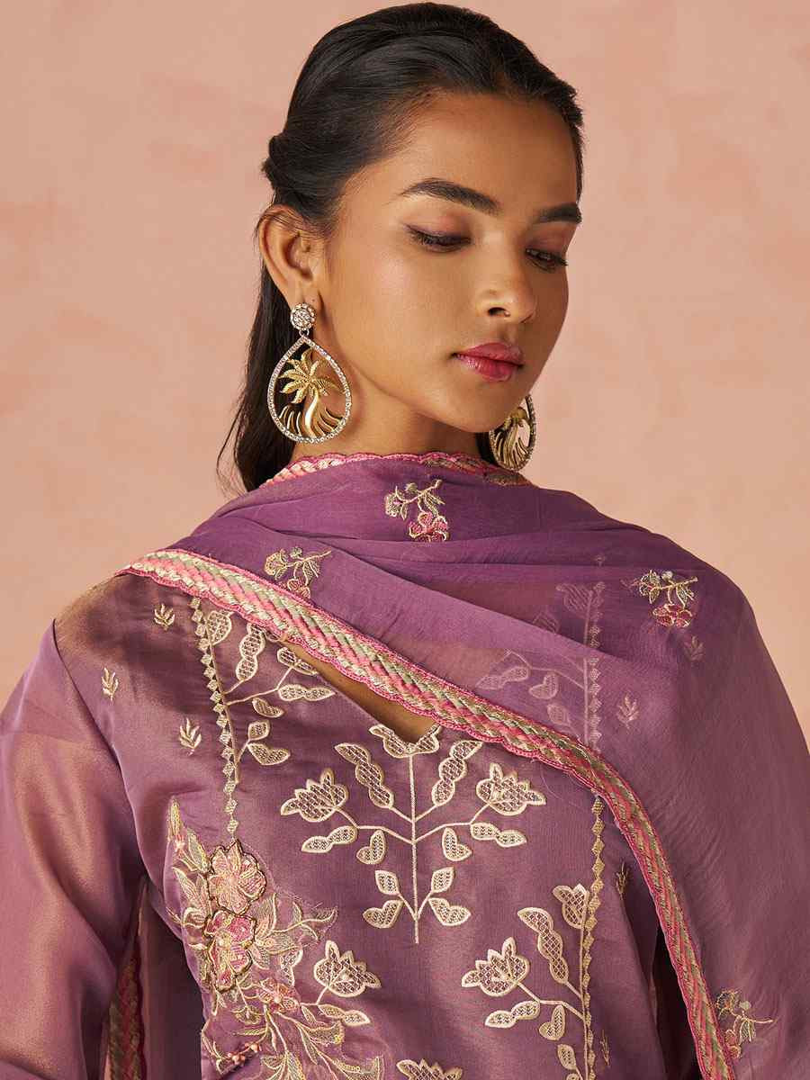 Lavender Silk Embroidered Party Wedding Ready Pant Salwar Kameez
