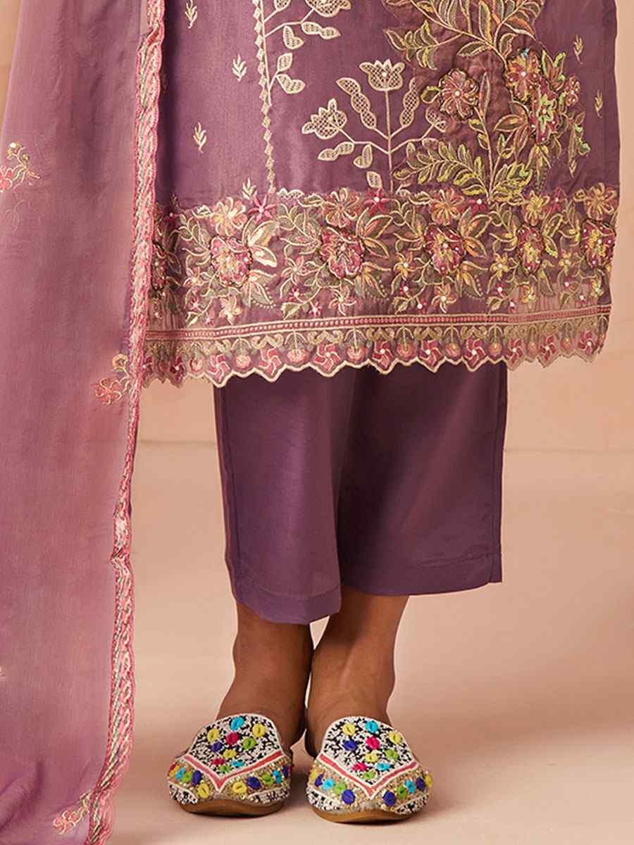 Lavender Silk Embroidered Party Wedding Ready Pant Salwar Kameez