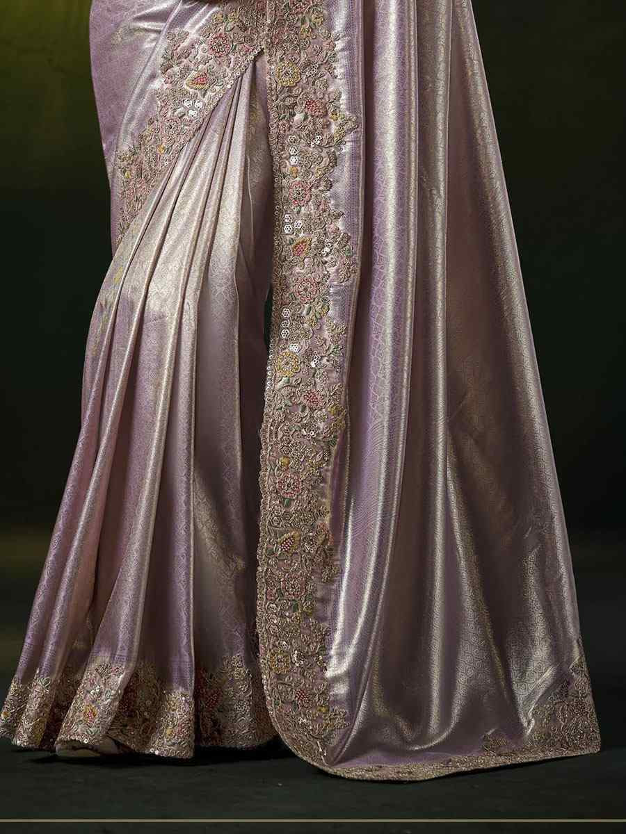 Lavender Silk Embroidery Traditional Bridal Reception Festival Wedding Fancy Heavy Border Saree