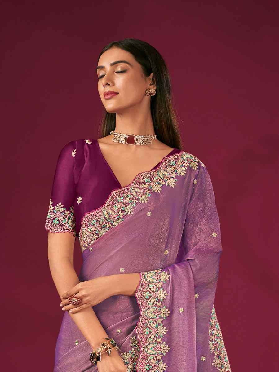 Lavender Silk Embroidery Traditional Bridal Reception Festival Wedding Fancy Heavy Border Saree