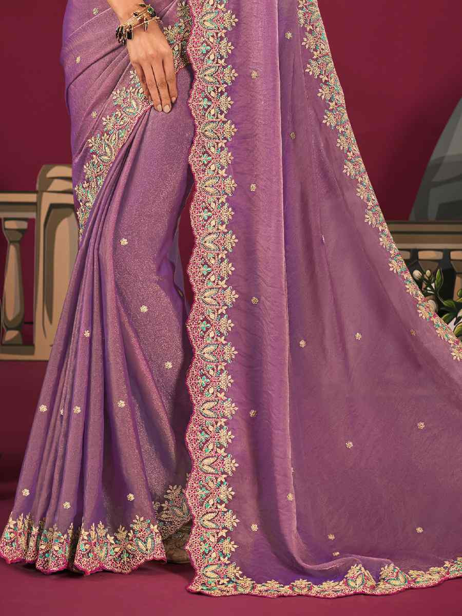 Lavender Silk Embroidery Traditional Bridal Reception Festival Wedding Fancy Heavy Border Saree