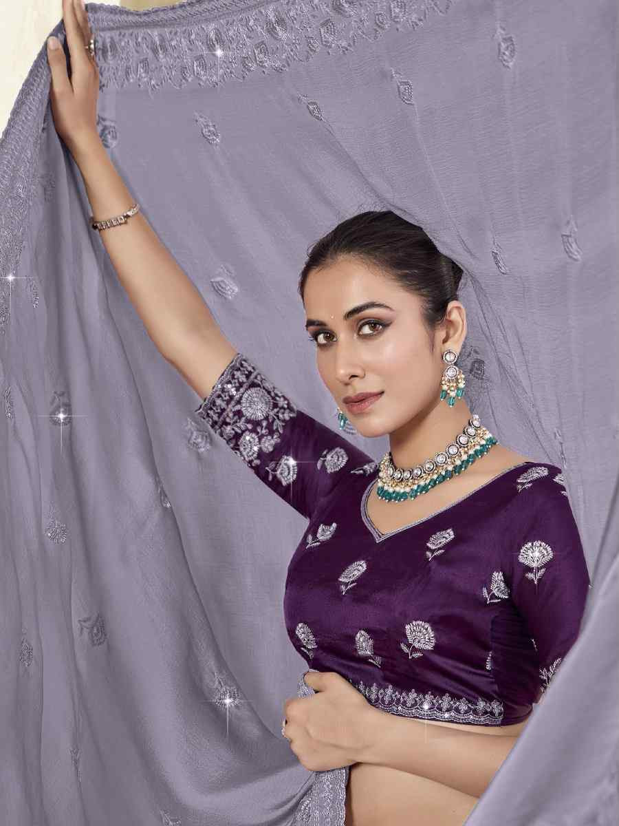 Lavender Silk Embroidery Traditional Bridal Reception Festival Wedding Fancy Heavy Border Saree