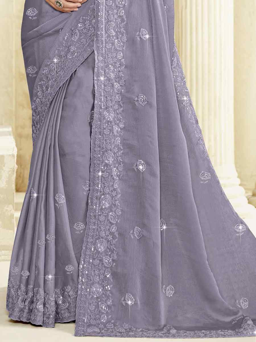 Lavender Silk Embroidery Traditional Bridal Reception Festival Wedding Fancy Heavy Border Saree