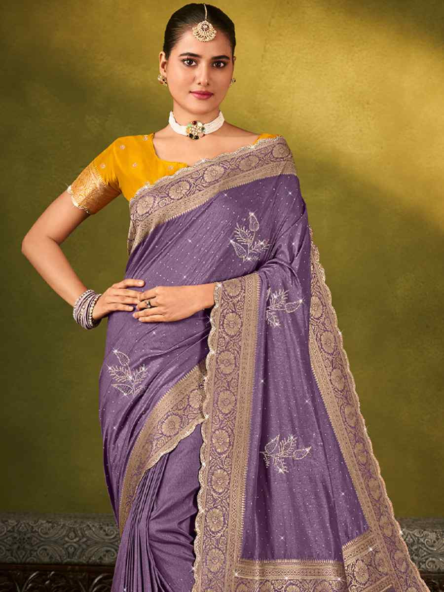 Lavender Silk Handwoven Bridal Reception Festival Wedding Fancy Heavy Border Saree