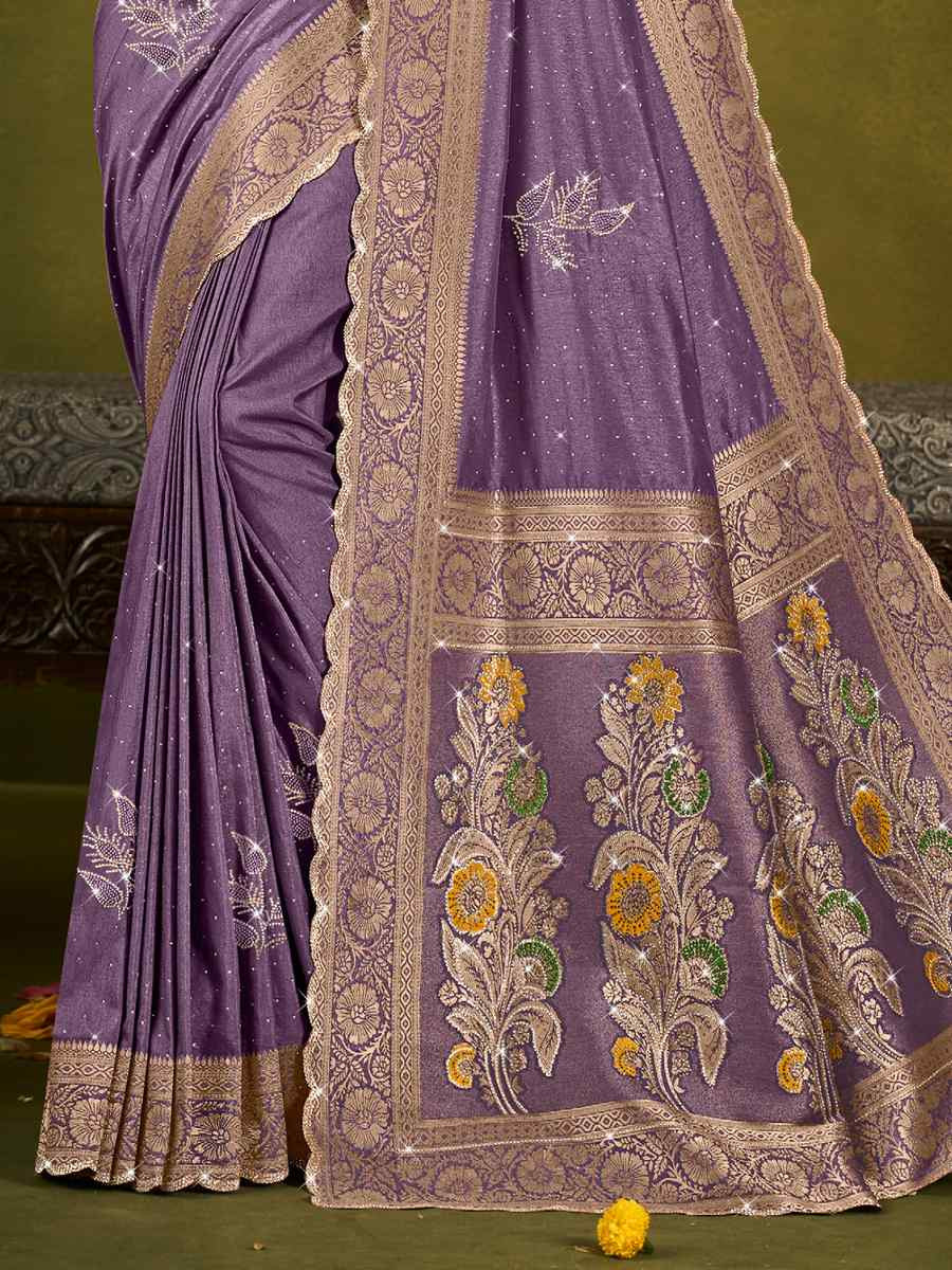 Lavender Silk Handwoven Bridal Reception Festival Wedding Fancy Heavy Border Saree