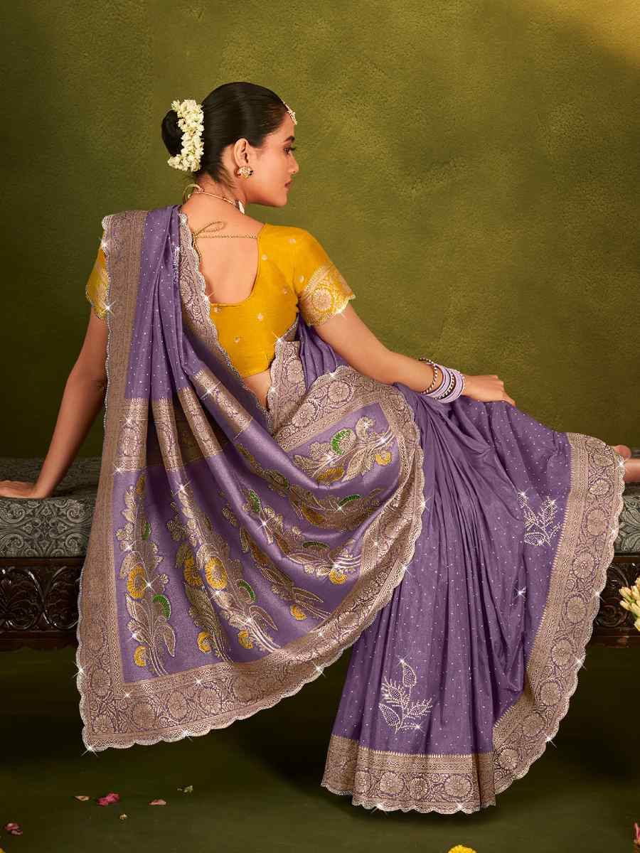 Lavender Silk Handwoven Bridal Reception Festival Wedding Fancy Heavy Border Saree