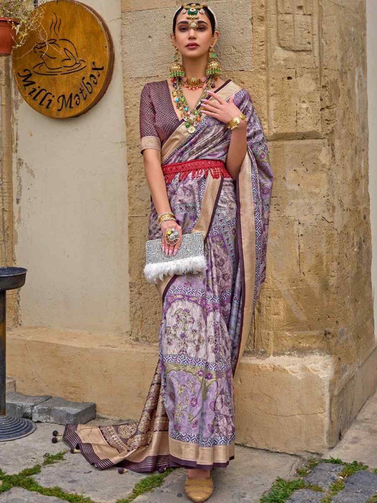 Lavender Silk Handwoven Casual Festival Heavy Border Saree