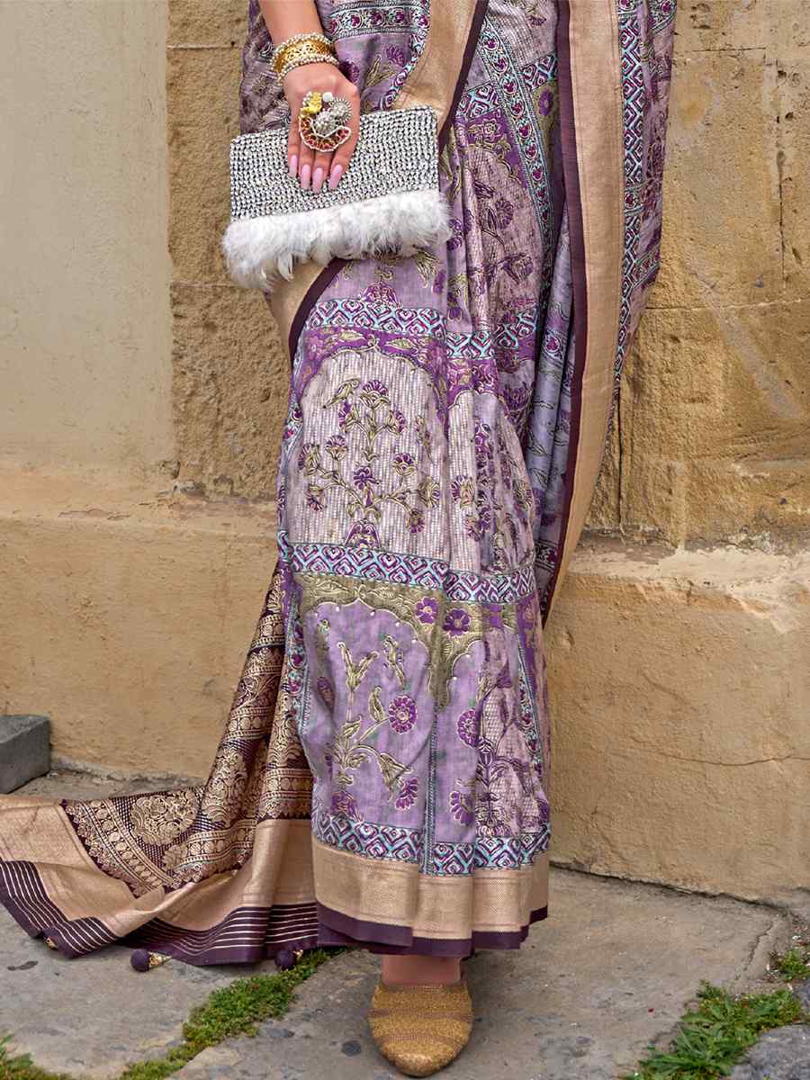 Lavender Silk Handwoven Casual Festival Heavy Border Saree