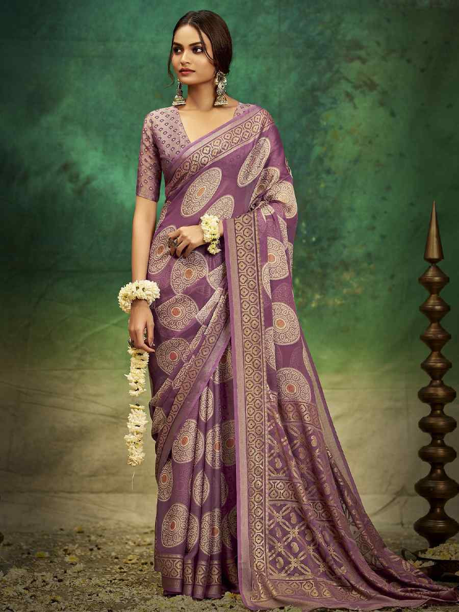 Lavender Silk Handwoven Festival Wedding Fancy Heavy Border Saree
