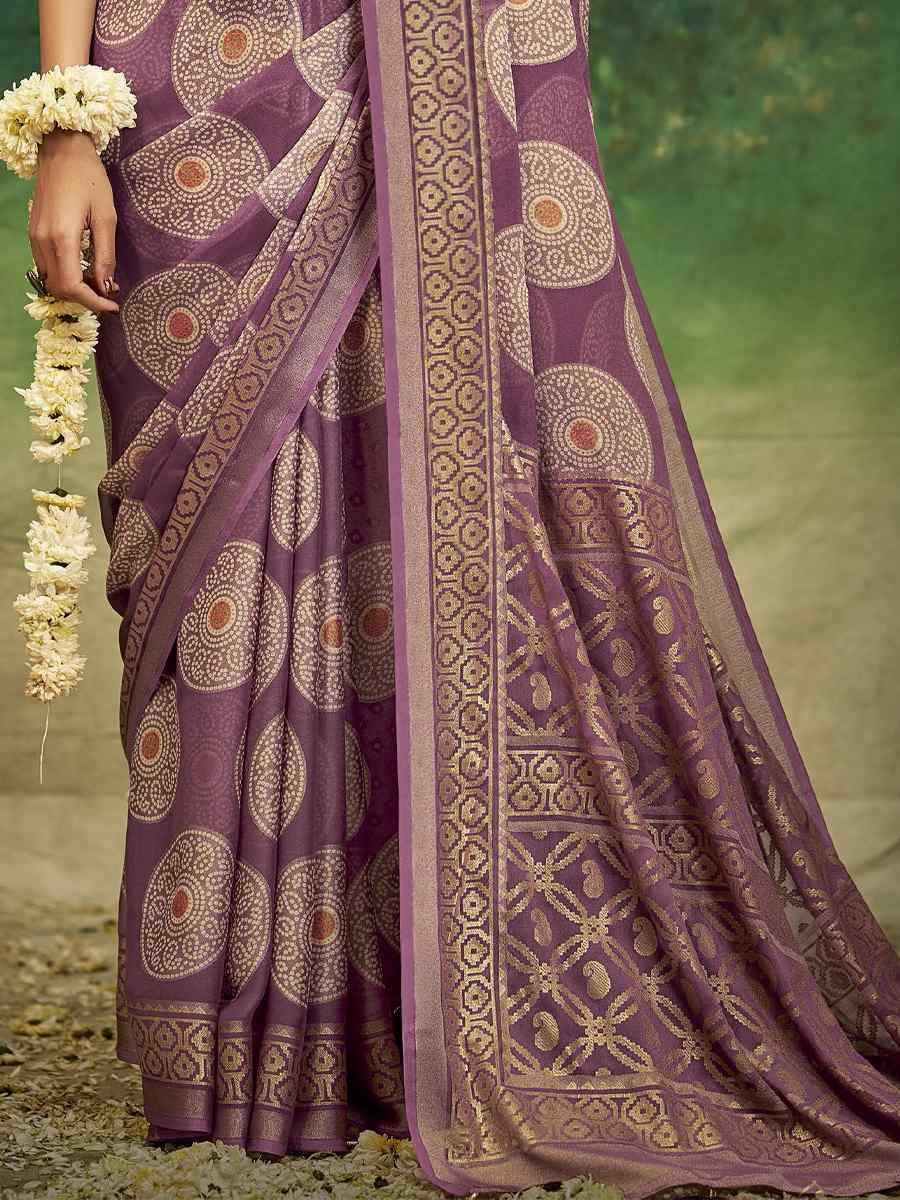 Lavender Silk Handwoven Festival Wedding Fancy Heavy Border Saree