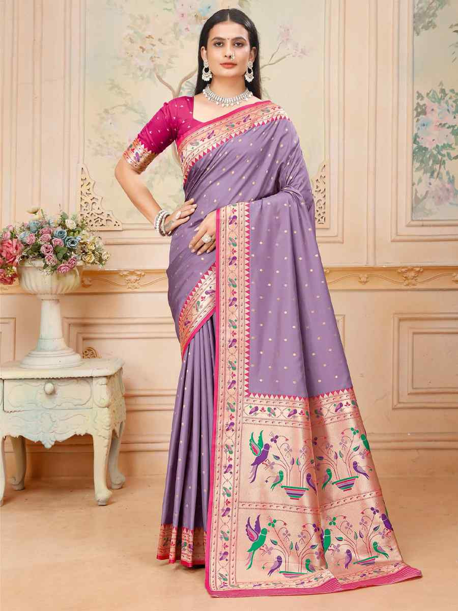Lavender Silk Handwoven Traditional Bridal Reception Festival Wedding Fancy Heavy Border Saree