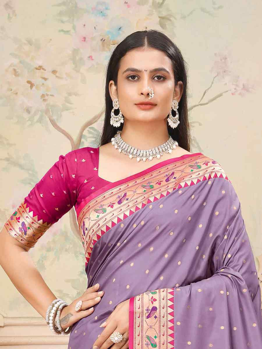Lavender Silk Handwoven Traditional Bridal Reception Festival Wedding Fancy Heavy Border Saree