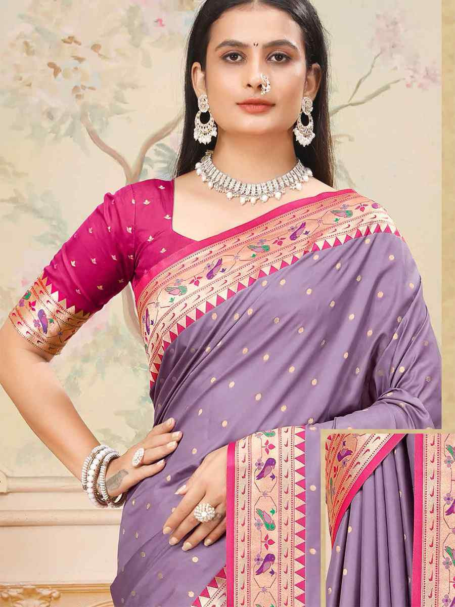 Lavender Silk Handwoven Traditional Bridal Reception Festival Wedding Fancy Heavy Border Saree