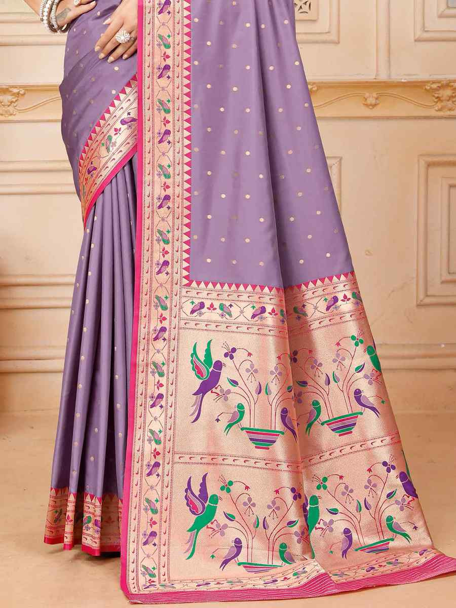 Lavender Silk Handwoven Traditional Bridal Reception Festival Wedding Fancy Heavy Border Saree