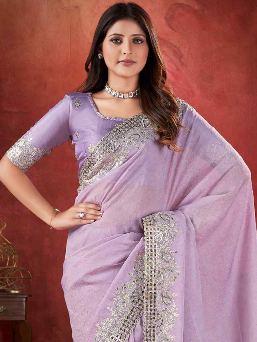 Lavender Silk Handwoven Wedding Festival Heavy Border Saree