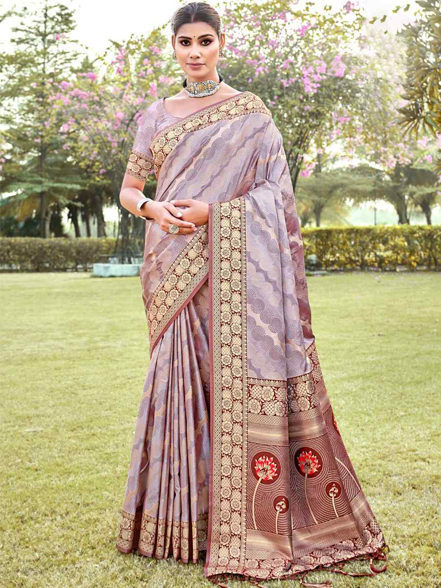 Lavender Silk Handwoven Wedding Festival Heavy Border Saree