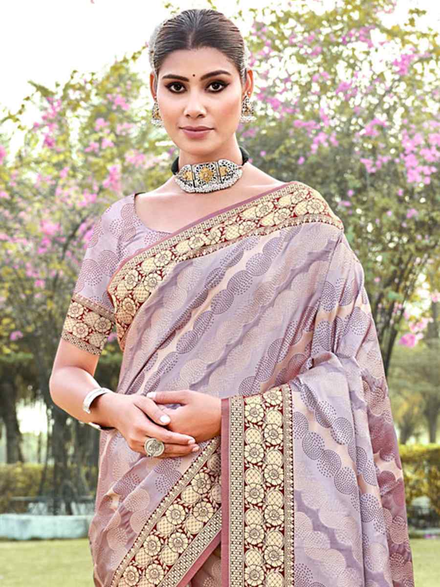 Lavender Silk Handwoven Wedding Festival Heavy Border Saree