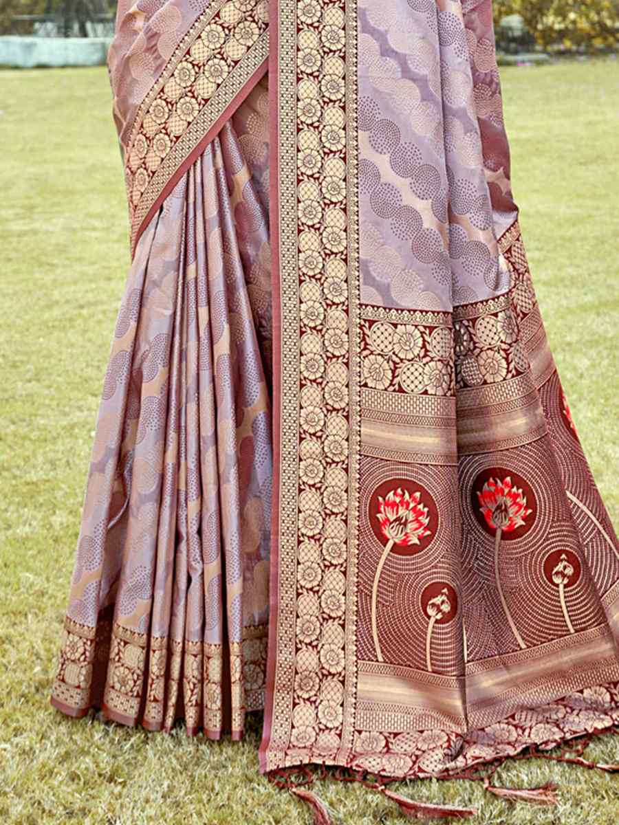 Lavender Silk Handwoven Wedding Festival Heavy Border Saree