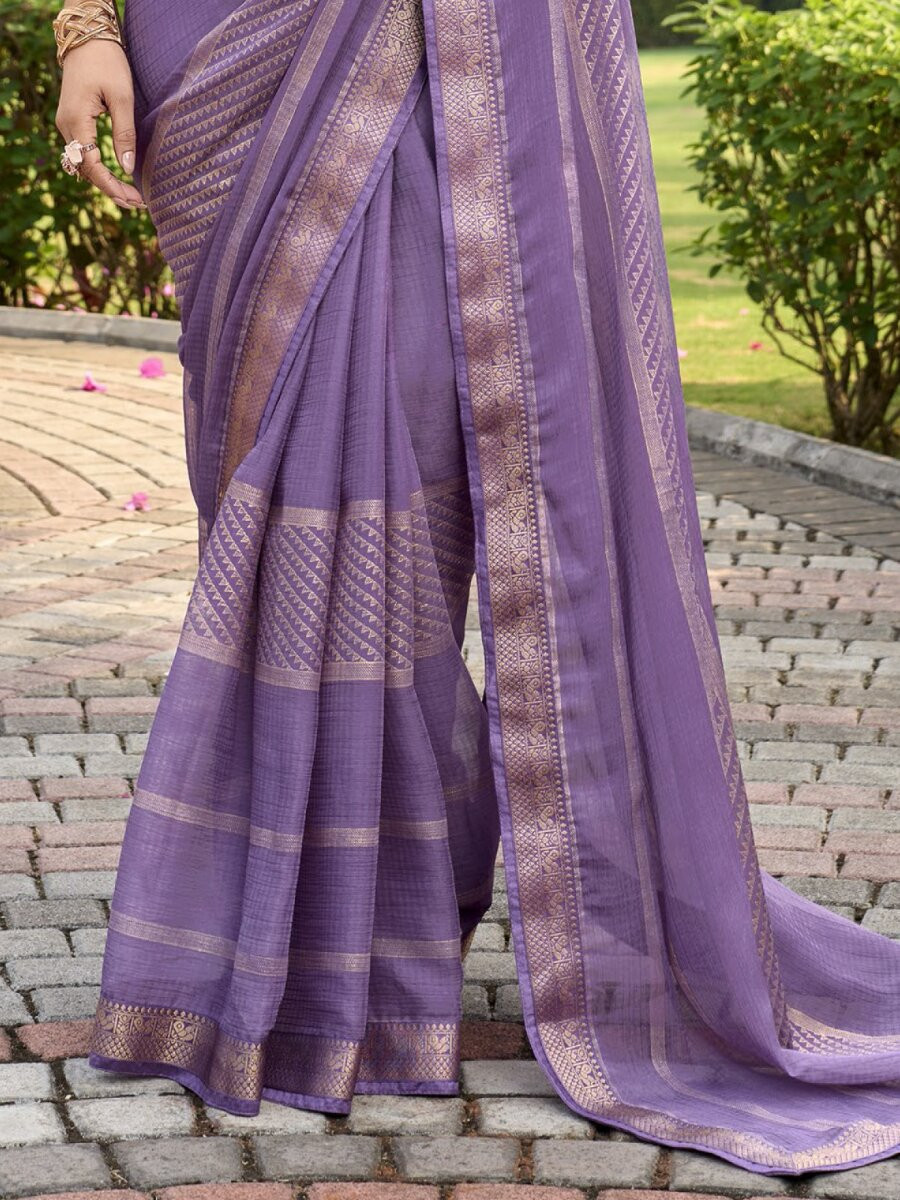 Lavender Silk Printed Wedding Reception Party Festival Casual Heavy Border Sarees