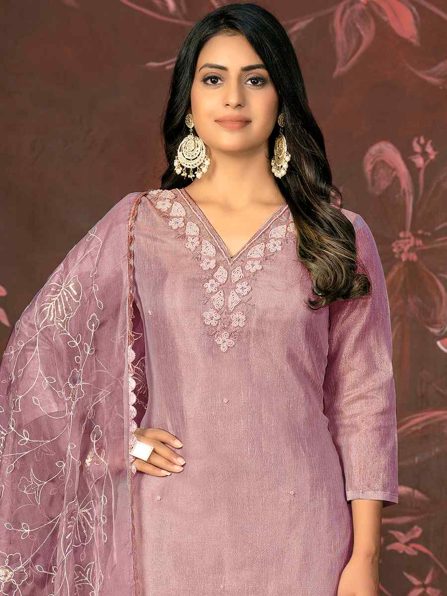 Lavender Simmar Cotton Embroidered Casual Festival Pant Salwar Kameez