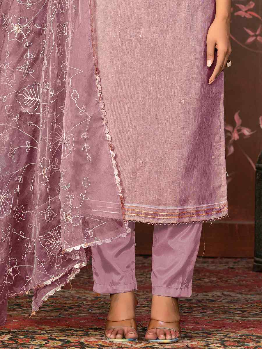 Lavender Simmar Cotton Embroidered Casual Festival Pant Salwar Kameez