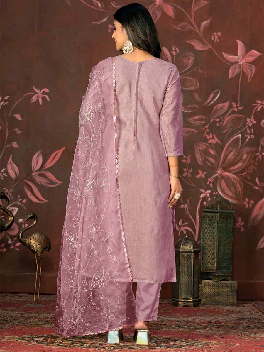 Lavender Simmar Cotton Embroidered Casual Festival Pant Salwar Kameez