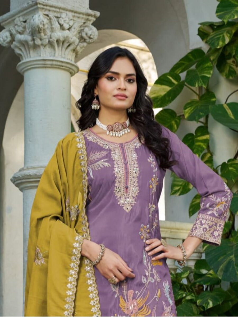 Lavender Simmer Embroidery Zari Sequins Wedding Party Festival Casual Ready Palazzo Pant Salwar Kameez
