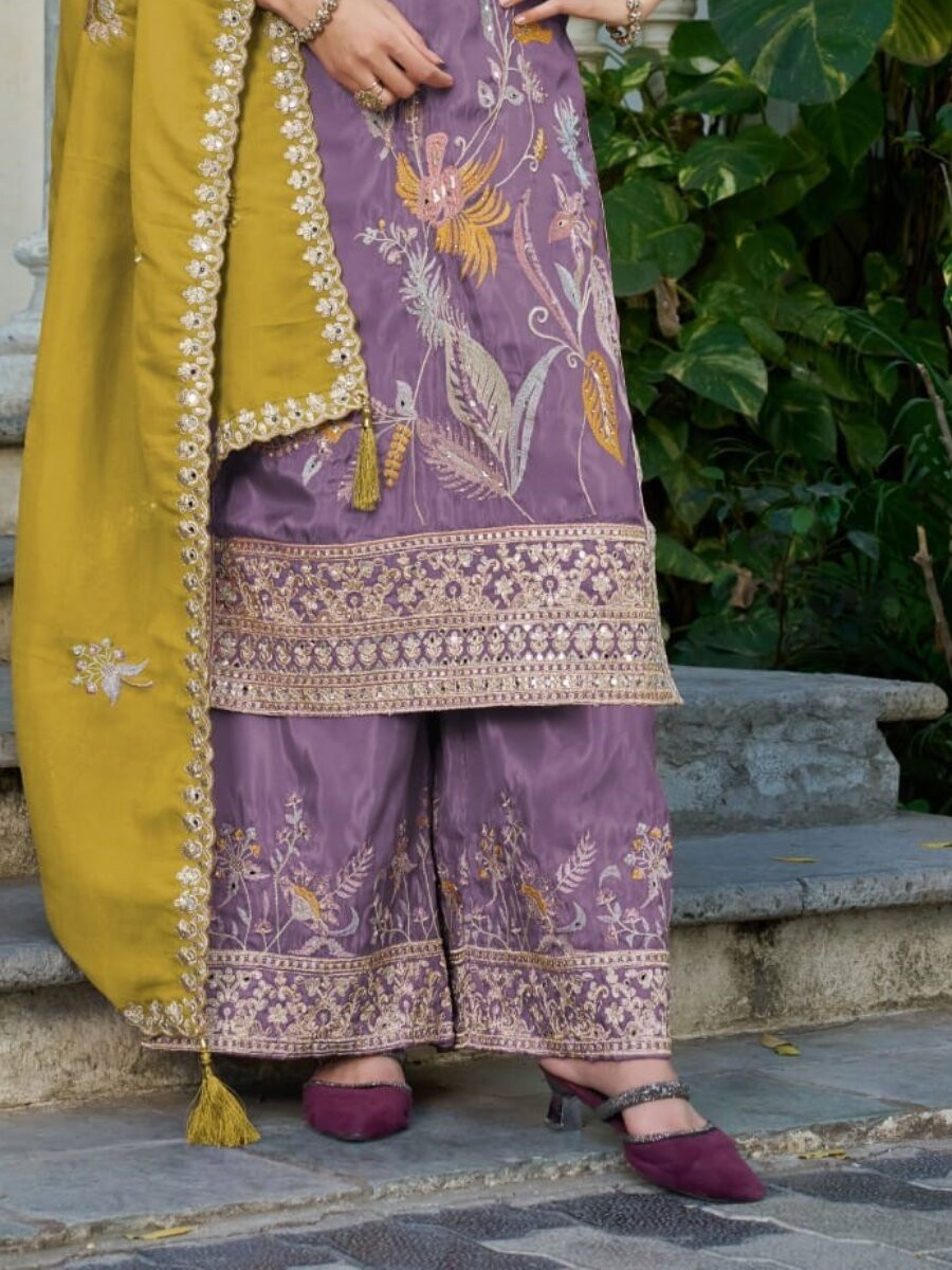 Lavender Simmer Embroidery Zari Sequins Wedding Party Festival Casual Ready Palazzo Pant Salwar Kameez