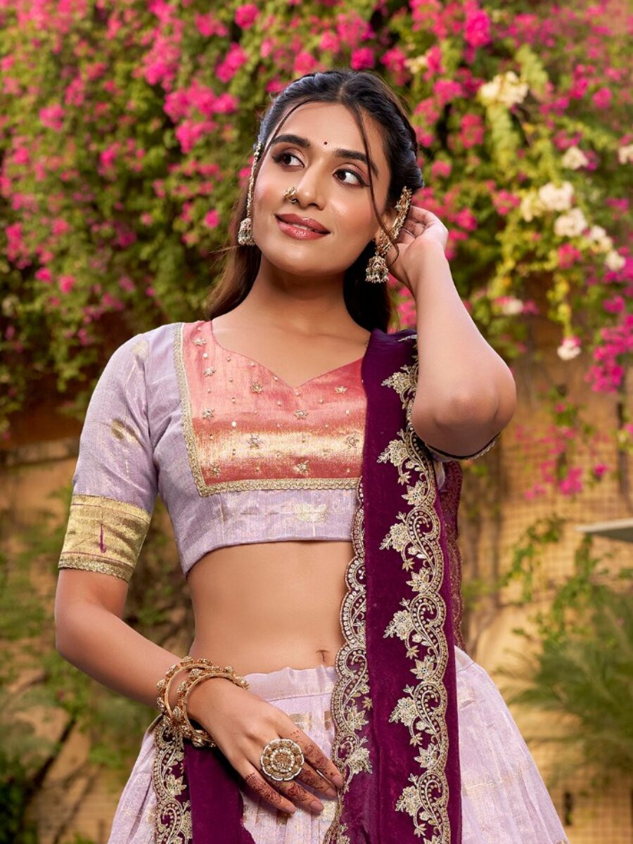 Lavender Slub Kota Silk Zari Weaving Work With Paithani Jacquard Border Wedding Reception Party Festival Heavy Border Lehenga Choli