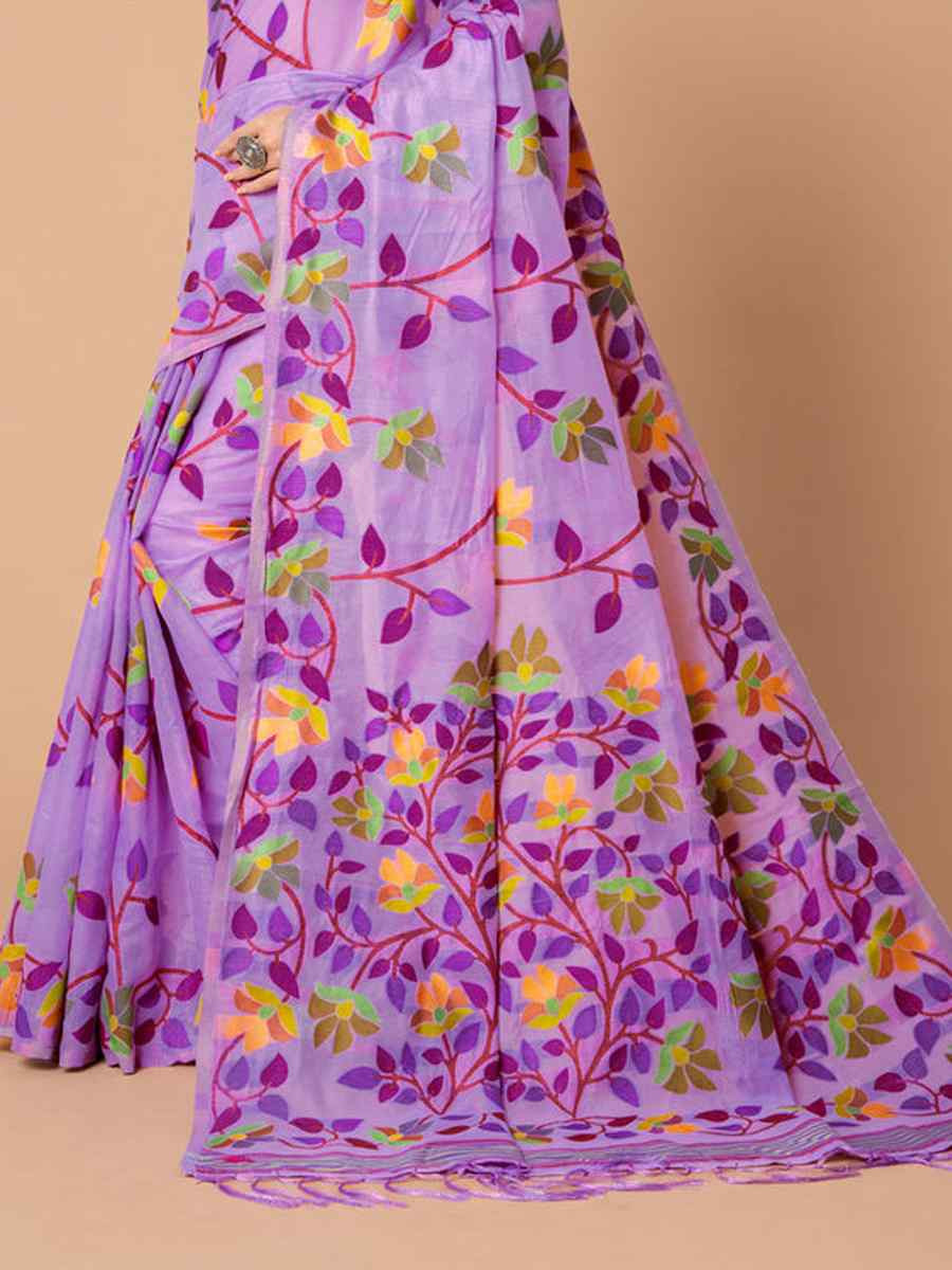 Lavender Soft Cotton Printed Festival Wedding Fancy Casual Contemporary Saree