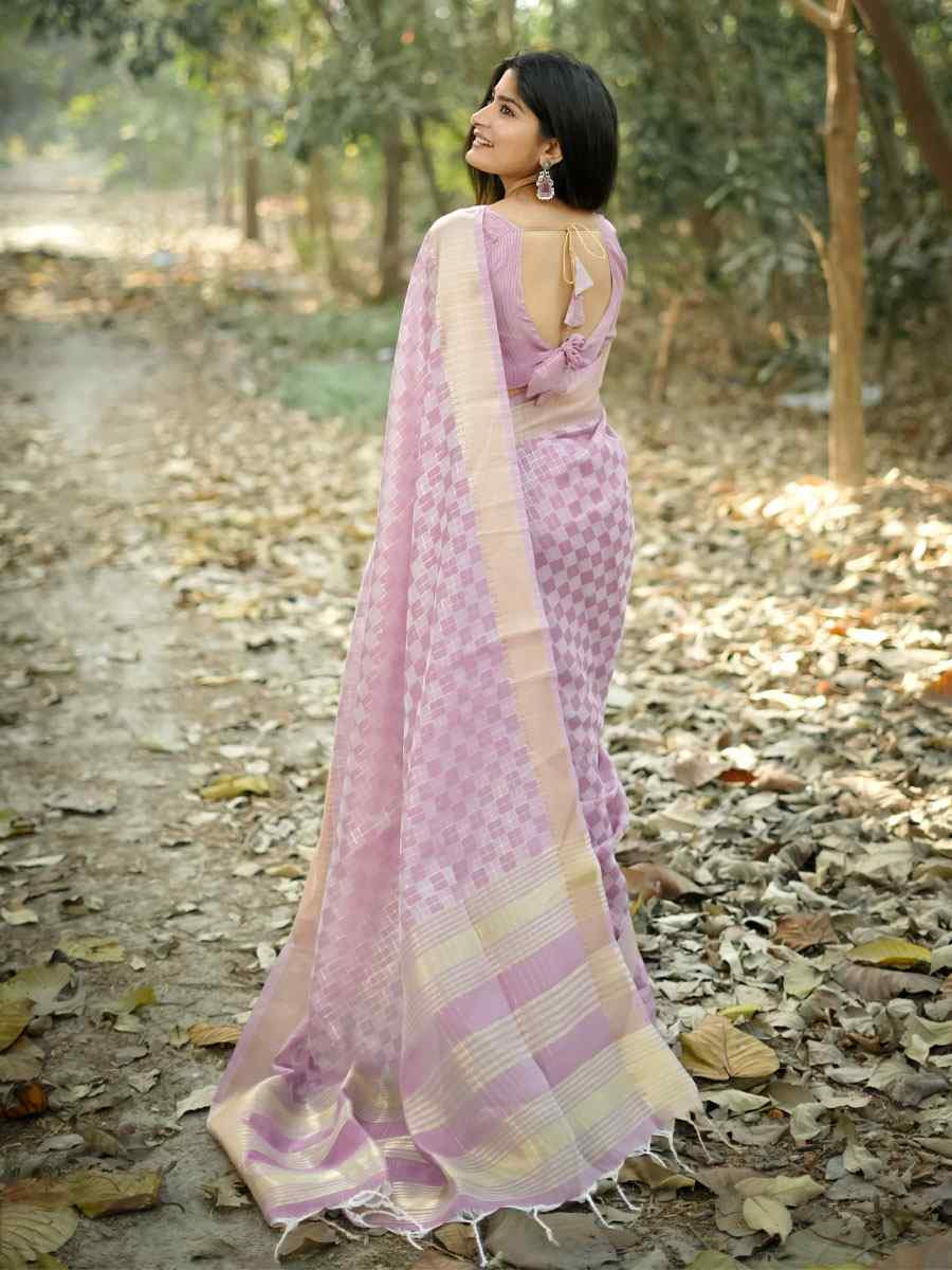 Lavender Soft Kalyani Silk Zari Handwoven Festival Wedding Fancy Heavy Border Saree