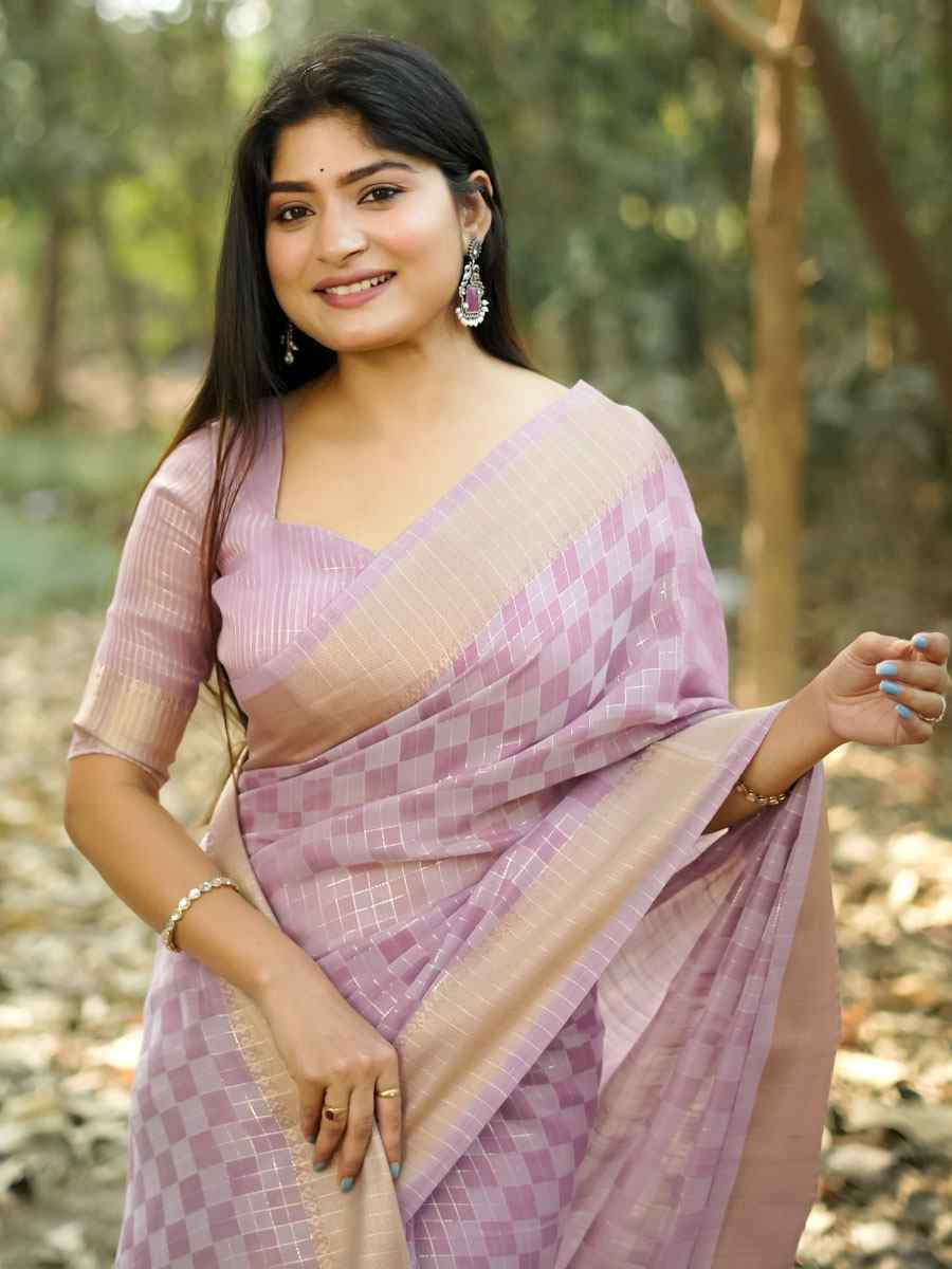 Lavender Soft Kalyani Silk Zari Handwoven Festival Wedding Fancy Heavy Border Saree