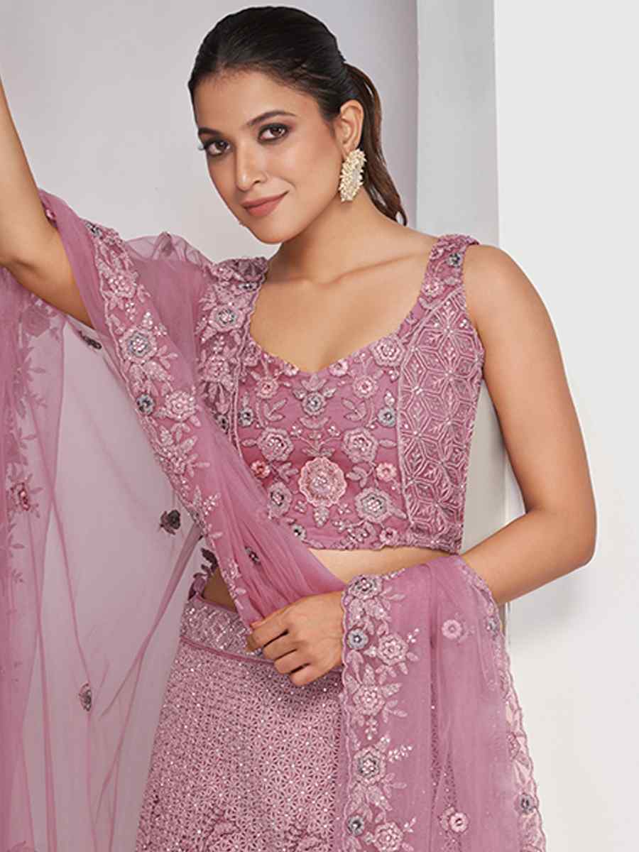 Lavender Soft Net Embroidery Bridesmaid Wedding Heavy Border Lehenga Choli