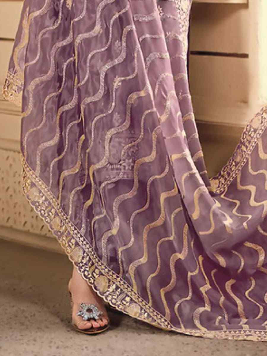 Lavender Soft Organza Embroidered Festival Wedding Pant Salwar Kameez