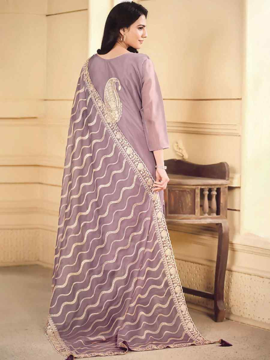 Lavender Soft Organza Embroidered Festival Wedding Pant Salwar Kameez